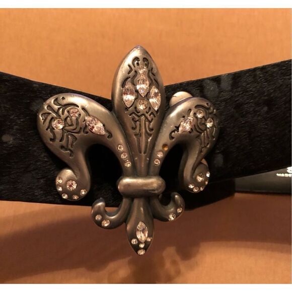 ROYAL PLUSH - L Sz M 31-34 Cowhair & Leather w/Pewter Rhinestones Fleur-de-lis - Picture 8 of 9